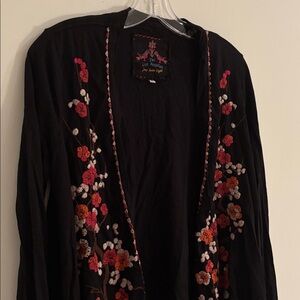 Johnny Was Black Embroidered Open-Front Women's Sweater Cardigan size S